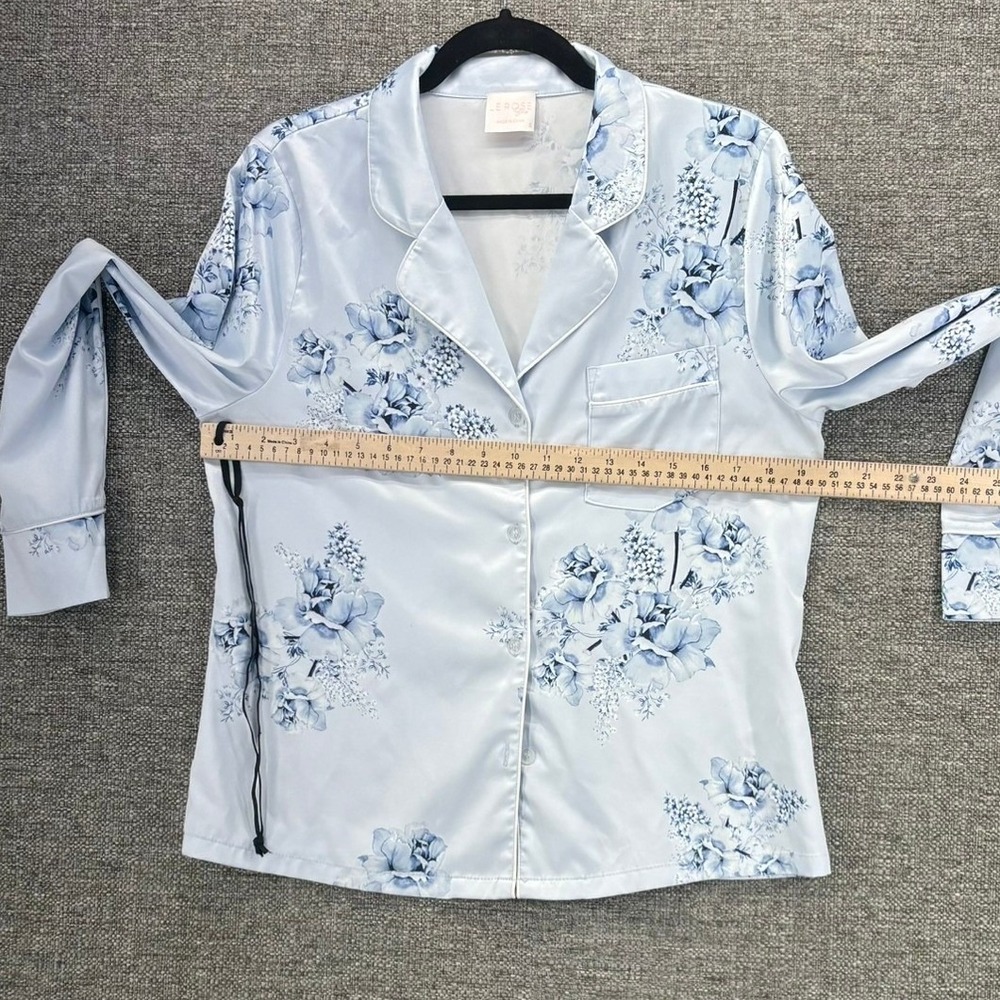 Le Rose Satin PJ Set Small Blue Floral Bridal Romantic Wedding Briddesmaid Photo - Picture 12 of 16